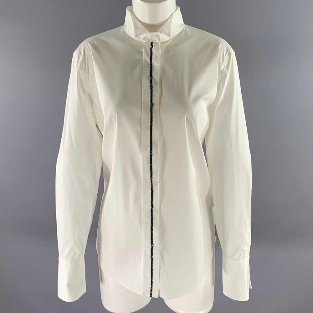 BRUNELLO CUCINELLI Size XL White Cotton Blend Beaded Shirt